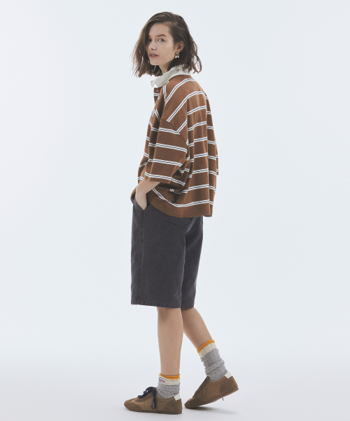 NOHANT(ノアン)の「WIRE STRIPE RUGBY SHORT SLEEVE T-SHIRT BROWN(ポロシャツ・メンズ・ブラウン・SMALL/MEDIUM/LARGE)」の3枚目の写真