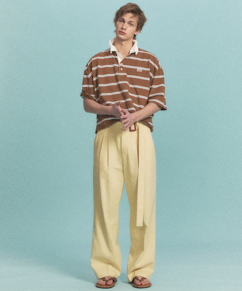 NOHANT(ノアン)の「WIRE STRIPE RUGBY SHORT SLEEVE T-SHIRT BROWN(ポロシャツ・メンズ・ブラウン・SMALL/MEDIUM/LARGE)」の7枚目の写真