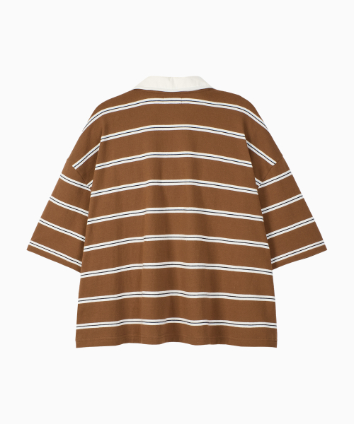 NOHANT(ノアン)の「WIRE STRIPE RUGBY SHORT SLEEVE T-SHIRT BROWN(ポロシャツ・メンズ・ブラウン・SMALL/MEDIUM/LARGE)」の9枚目の写真