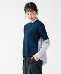 衿付 異素材プルオーバー