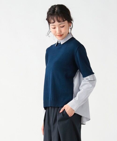 BEAMS HEART(ビームスハート)の「衿付 異素材プルオーバー(ニット/セーター・レディース・ホワイト系その他5/ライトグレー/ネイビー・FREE)」の3枚目の写真