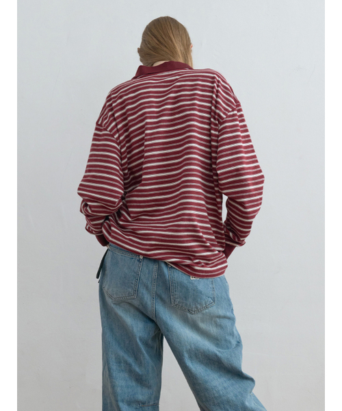 Kijun（キジュン）の「Striped Polo Shirt Burgundy（ポロシャツ・レディース・その他・SMALL/MEDIUM/LARGE）」の6枚目の写真