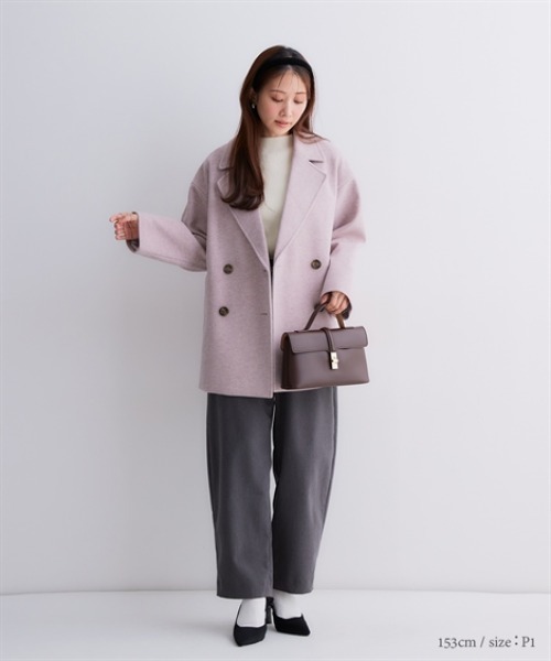 Petitjo（プッチージョ）の「小さいサイズ　【Petimo企画】Pコート　低身長さん・小柄女性（ダッフルコート・レディース・チャコール/スモークピンク・01）」の3枚目の写真