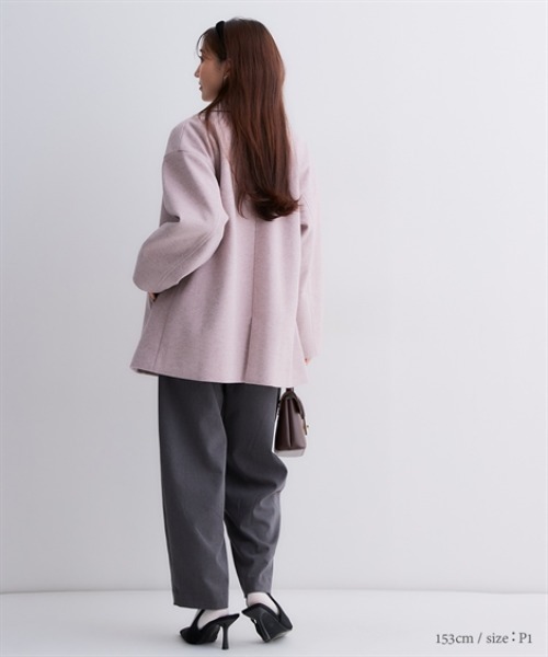 Petitjo（プッチージョ）の「小さいサイズ　【Petimo企画】Pコート　低身長さん・小柄女性（ダッフルコート・レディース・チャコール/スモークピンク・01）」の4枚目の写真