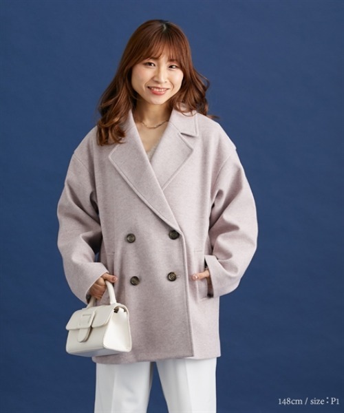 Petitjo（プッチージョ）の「小さいサイズ　【Petimo企画】Pコート　低身長さん・小柄女性（ダッフルコート・レディース・チャコール/スモークピンク・01）」の5枚目の写真