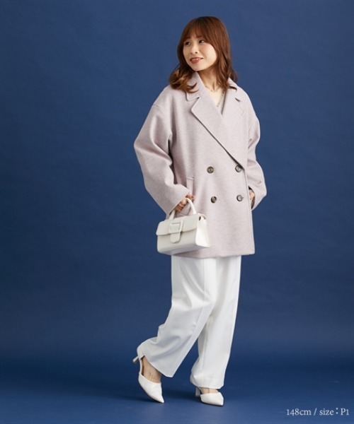 Petitjo（プッチージョ）の「小さいサイズ　【Petimo企画】Pコート　低身長さん・小柄女性（ダッフルコート・レディース・チャコール/スモークピンク・01）」の6枚目の写真