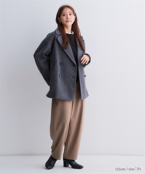 Petitjo（プッチージョ）の「小さいサイズ　【Petimo企画】Pコート　低身長さん・小柄女性（ダッフルコート・レディース・チャコール/スモークピンク・01）」の7枚目の写真