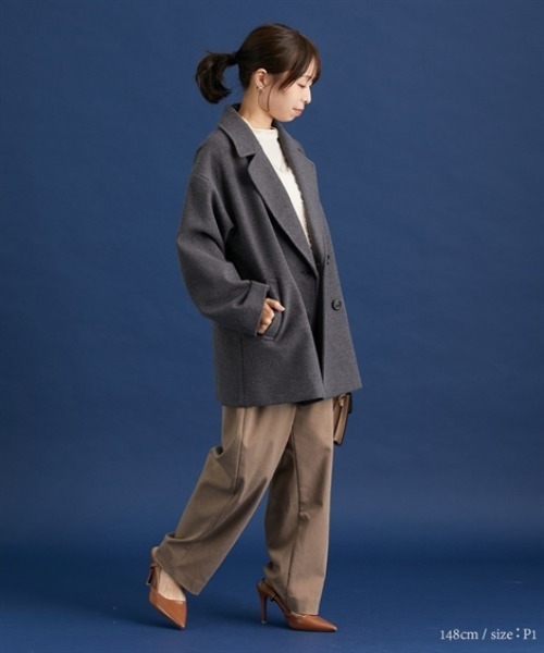 Petitjo（プッチージョ）の「小さいサイズ　【Petimo企画】Pコート　低身長さん・小柄女性（ダッフルコート・レディース・チャコール/スモークピンク・01）」の11枚目の写真