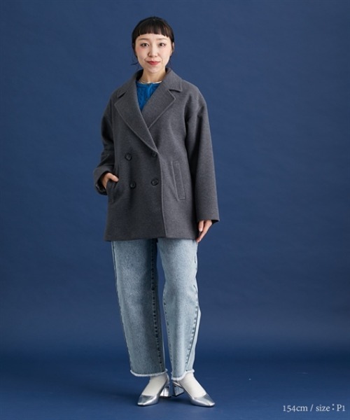 Petitjo（プッチージョ）の「小さいサイズ　【Petimo企画】Pコート　低身長さん・小柄女性（ダッフルコート・レディース・チャコール/スモークピンク・01）」の13枚目の写真