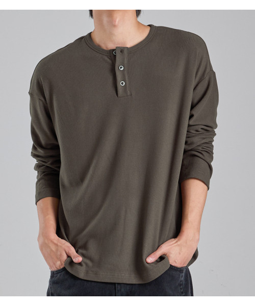 BUTTON SEOUL（ボタンソウル）の「エココジー ヘンリーネック ニットTシャツ (カーキブラウン)（Tシャツ/カットソー・メンズ・その他・MEDIUM/LARGE/X-LARGE）」の7枚目の写真