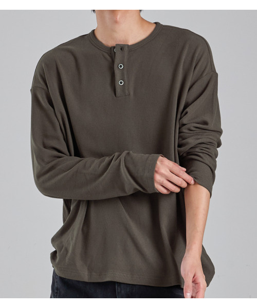 BUTTON SEOUL（ボタンソウル）の「エココジー ヘンリーネック ニットTシャツ (カーキブラウン)（Tシャツ/カットソー・メンズ・その他・MEDIUM/LARGE/X-LARGE）」の8枚目の写真