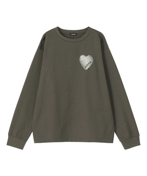 ZUCCa（ズッカ）の「HEART EMBROIDERY L/S T / カットソー / P（Tシャツ/カットソー・レディース・ライトブルー/ベージュ/ダークグレー・XL/M size）」の2枚目の写真