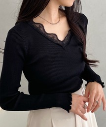 CLEA | Vネックレースリブメロウトップス(Tシャツ/カットソー)