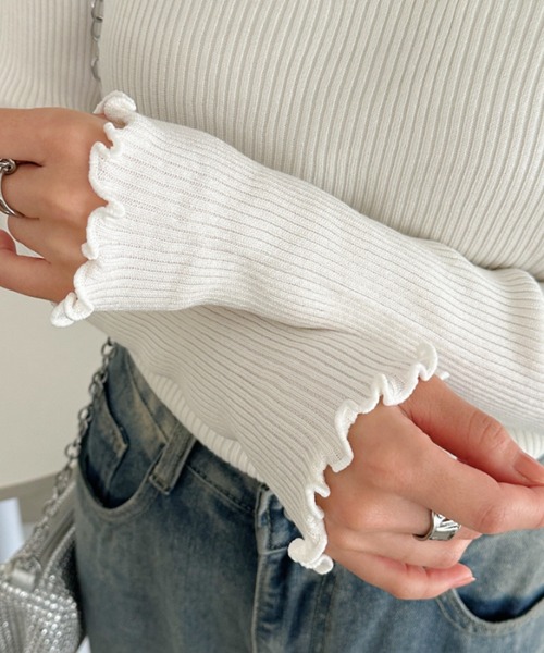 CLEA（クレア）の「Vネックレースリブメロウトップス（Tシャツ/カットソー・レディース・ブラック/グレー/ホワイト・FREE）」の8枚目の写真