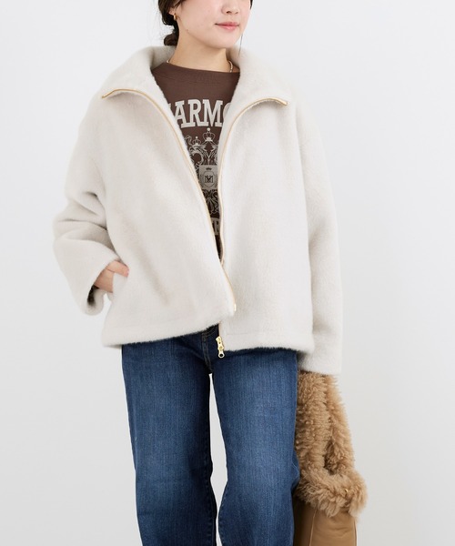 MICA&DEAL(マイカ&ディール)の「スタンドカラーファーブルゾン(ブルゾン・レディース・オフホワイト/ブラウン・FREE)」の13枚目の写真