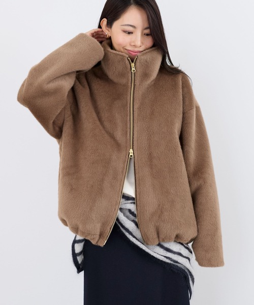 MICA&DEAL(マイカ&ディール)の「スタンドカラーファーブルゾン(ブルゾン・レディース・オフホワイト/ブラウン・FREE)」の4枚目の写真