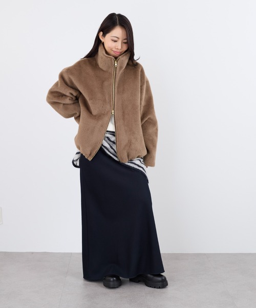 MICA&DEAL(マイカ&ディール)の「スタンドカラーファーブルゾン(ブルゾン・レディース・オフホワイト/ブラウン・FREE)」の10枚目の写真