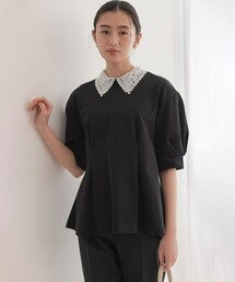 組曲（クミキョク）の「レース襟フレンチテリーフレア カットソー（Tシャツ/カットソー）」