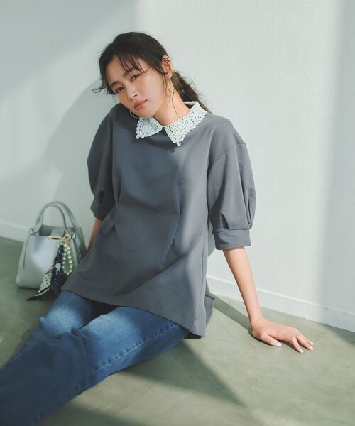 レース襟フレンチテリーフレア カットソー（Tシャツ/カットソー