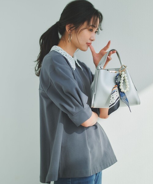 組曲(クミキョク)の「レース襟フレンチテリーフレア カットソー(Tシャツ/カットソー・レディース・ブラック系/グレー系・3/2)」の4枚目の写真