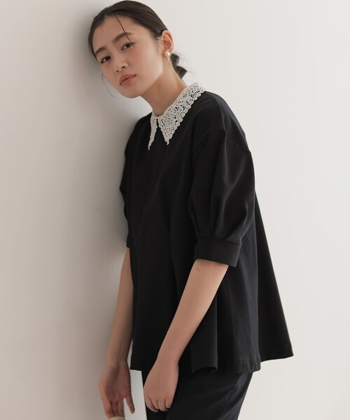 組曲(クミキョク)の「レース襟フレンチテリーフレア カットソー(Tシャツ/カットソー・レディース・ブラック系/グレー系・3/2)」の7枚目の写真