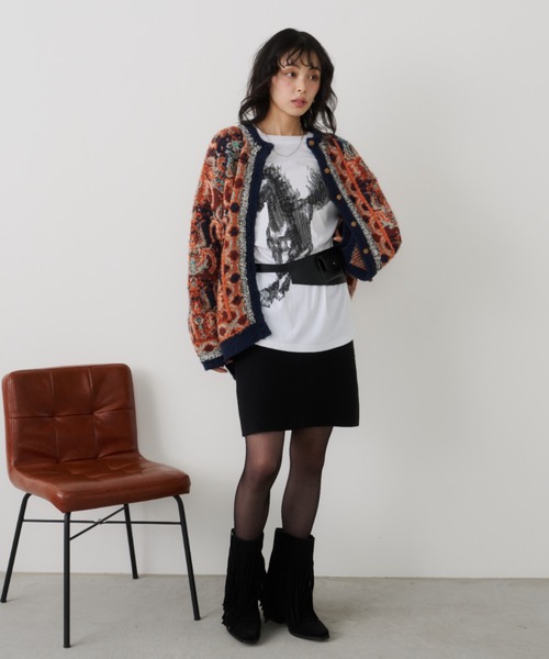 Unitage（ユニテージ）の「ホースプリントレイヤード風ロンTEE（Tシャツ/カットソー・レディース・カーキ/アイボリー・FREE）」の6枚目の写真