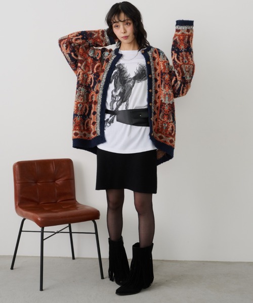 Unitage（ユニテージ）の「ホースプリントレイヤード風ロンTEE（Tシャツ/カットソー・レディース・カーキ/アイボリー・FREE）」の5枚目の写真