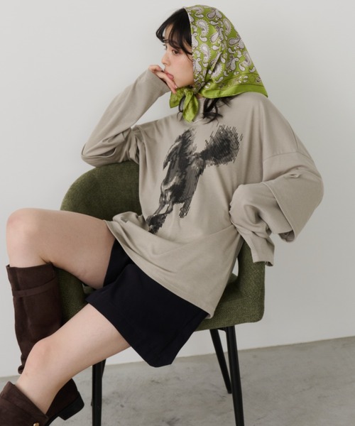 Unitage（ユニテージ）の「ホースプリントレイヤード風ロンTEE（Tシャツ/カットソー・レディース・カーキ/アイボリー・FREE）」の11枚目の写真