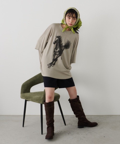 Unitage（ユニテージ）の「ホースプリントレイヤード風ロンTEE（Tシャツ/カットソー・レディース・カーキ/アイボリー・FREE）」の15枚目の写真