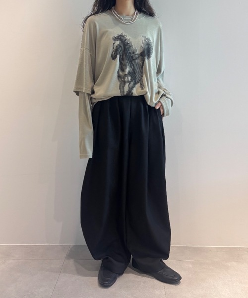 Unitage（ユニテージ）の「ホースプリントレイヤード風ロンTEE（Tシャツ/カットソー・レディース・カーキ/アイボリー・FREE）」の19枚目の写真