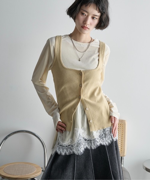 THE YOn(ザヨン)の「2WAYレースヘムベロアロンT(Tシャツ/カットソー・レディース・オフホワイト/イエロー/モカ・FREE)」の8枚目の写真