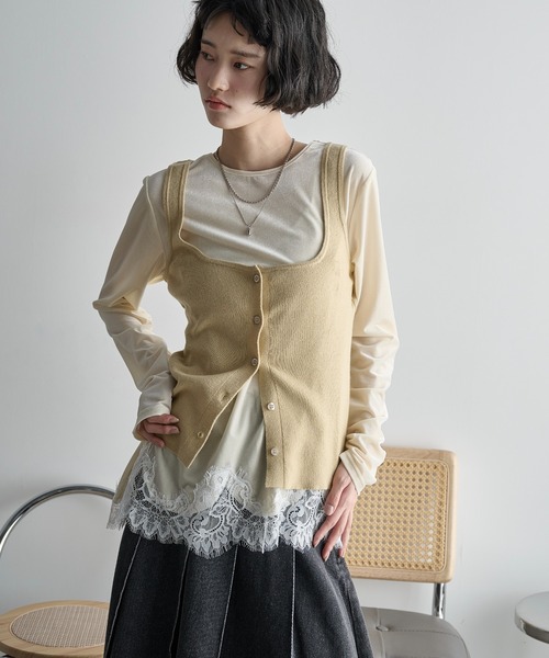 THE YOn(ザヨン)の「2WAYレースヘムベロアロンT(Tシャツ/カットソー・レディース・オフホワイト/イエロー/モカ・FREE)」の9枚目の写真