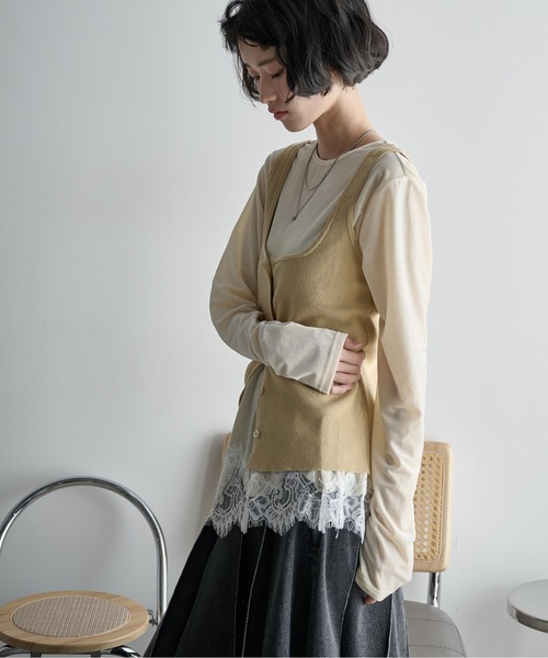 THE YOn(ザヨン)の「2WAYレースヘムベロアロンT(Tシャツ/カットソー・レディース・オフホワイト/イエロー/モカ・FREE)」の10枚目の写真