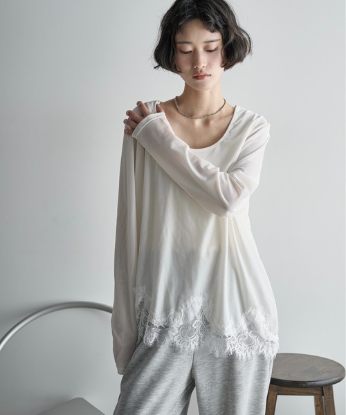 THE YOn(ザヨン)の「2WAYレースヘムベロアロンT(Tシャツ/カットソー・レディース・オフホワイト/イエロー/モカ・FREE)」の22枚目の写真