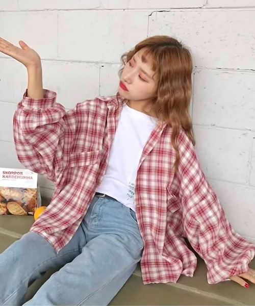inst.ALL(インストール)の「ボリューム袖チェックシャツ(シャツ/ブラウス・レディース・ブルー/レッド/ブラック・M)」の8枚目の写真