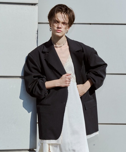 JOSE MOON(ジョゼムーン)の「ARRANGEMENT JACKET/アレンジメントジャケット(テーラードジャケット・レディース・その他/チャコールグレー・FREE)」の2枚目の写真