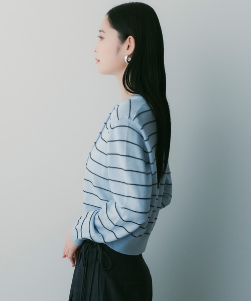 SERENO（セレーノ）の「ボーダーニットカーディガン（カーディガン/ボレロ・レディース・ダークブラウン/ネイビー/オフホワイト/ライトブルー・ONESIZE）」の11枚目の写真