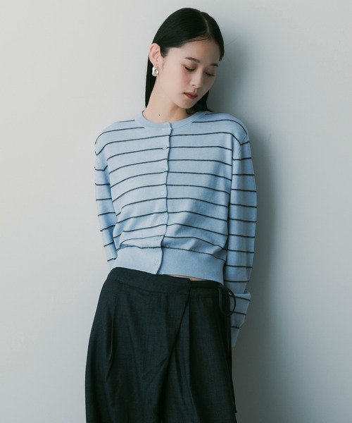 SERENO（セレーノ）の「ボーダーニットカーディガン（カーディガン/ボレロ・レディース・ダークブラウン/ネイビー/オフホワイト/ライトブルー・ONESIZE）」の13枚目の写真