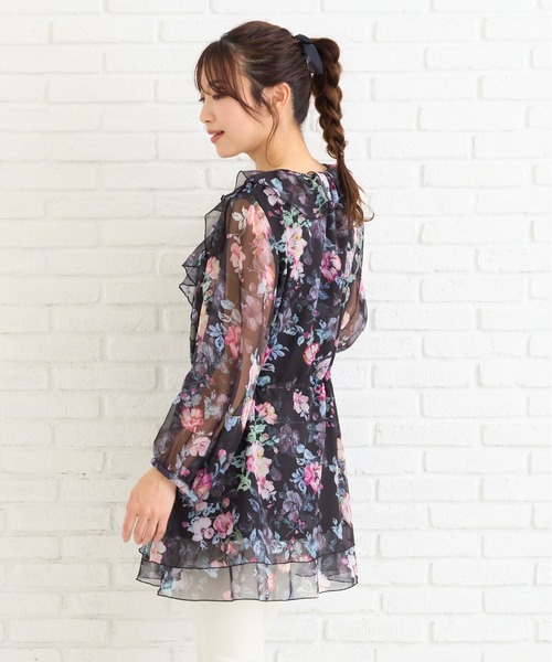 Rose Tiara（ローズティアラ）の「オリジナルプリントフリルチュニック（チュニック・レディース・ブラック/ピンク・42/46/38）」の3枚目の写真