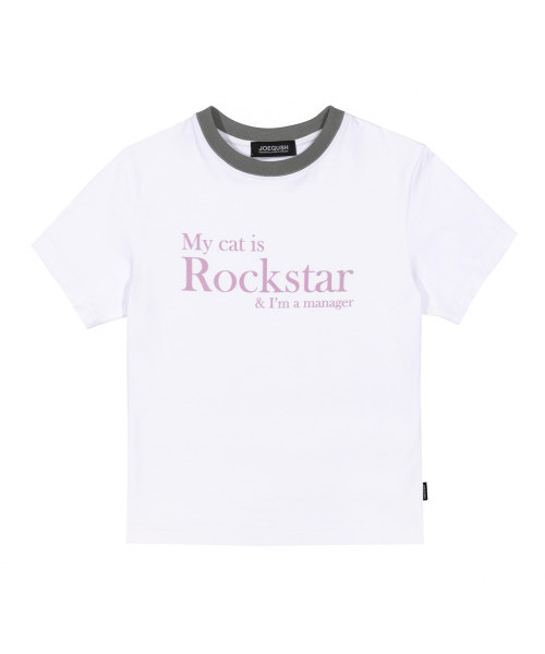 JOEGUSH(ジョーガッシュ)の「My cat is Rockstar T-shirt (Crop Ver.) (White/Grey)(Tシャツ/カットソー・レディース・その他・ONE SIZE)」の2枚目の写真