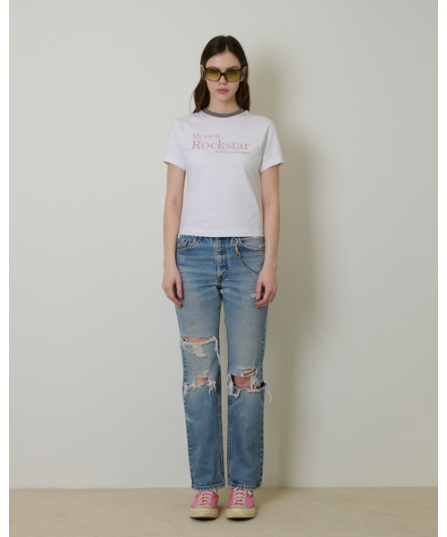 JOEGUSH(ジョーガッシュ)の「My cat is Rockstar T-shirt (Crop Ver.) (White/Grey)(Tシャツ/カットソー・レディース・その他・ONE SIZE)」の3枚目の写真