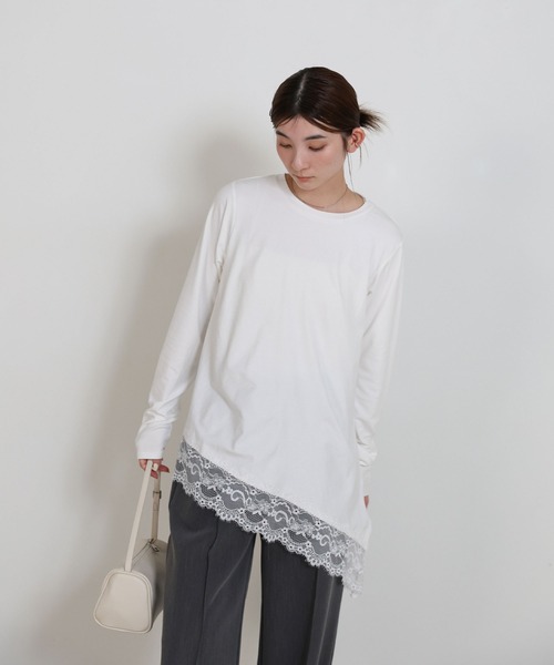 select MOCA(セレクトモカ)の「アシメレースヘムトップス(Tシャツ/カットソー・レディース・ブラック/オフホワイト・FREE)」の6枚目の写真