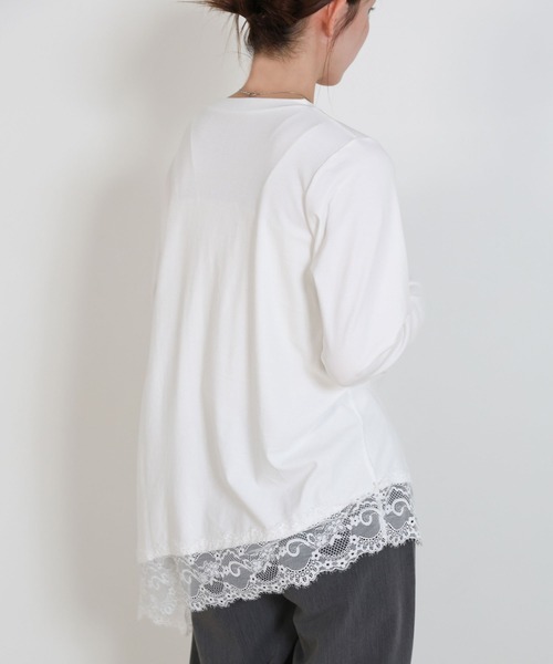 select MOCA(セレクトモカ)の「アシメレースヘムトップス(Tシャツ/カットソー・レディース・ブラック/オフホワイト・FREE)」の8枚目の写真