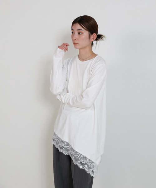 select MOCA(セレクトモカ)の「アシメレースヘムトップス(Tシャツ/カットソー・レディース・ブラック/オフホワイト・FREE)」の10枚目の写真