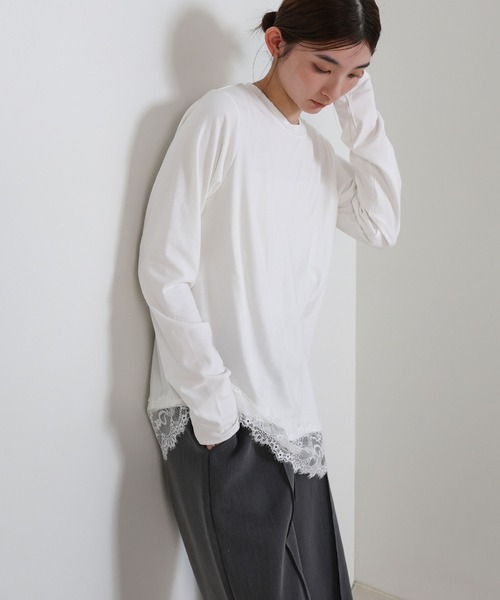 select MOCA(セレクトモカ)の「アシメレースヘムトップス(Tシャツ/カットソー・レディース・ブラック/オフホワイト・FREE)」の5枚目の写真