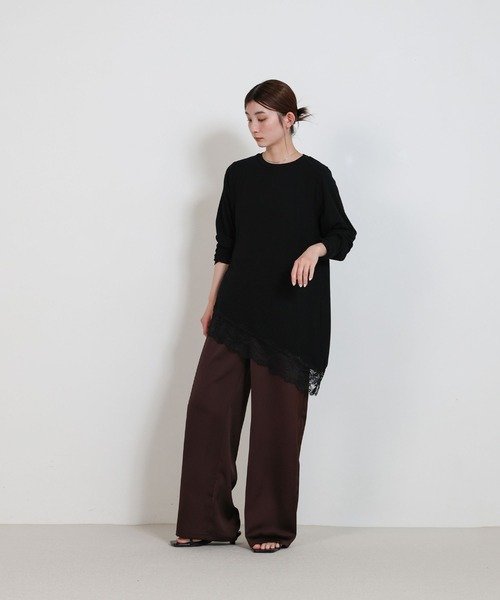select MOCA(セレクトモカ)の「アシメレースヘムトップス(Tシャツ/カットソー・レディース・ブラック/オフホワイト・FREE)」の4枚目の写真
