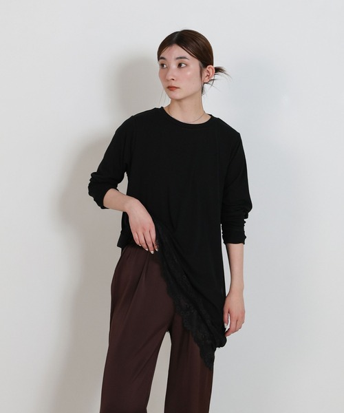 select MOCA(セレクトモカ)の「アシメレースヘムトップス(Tシャツ/カットソー・レディース・ブラック/オフホワイト・FREE)」の17枚目の写真