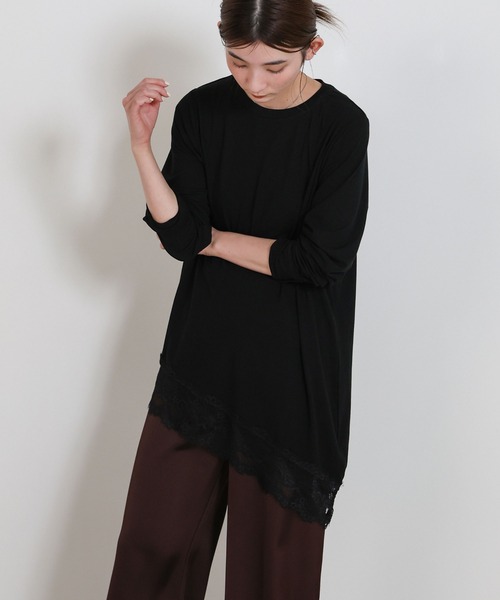 select MOCA(セレクトモカ)の「アシメレースヘムトップス(Tシャツ/カットソー・レディース・ブラック/オフホワイト・FREE)」の20枚目の写真