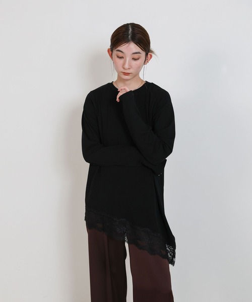 select MOCA(セレクトモカ)の「アシメレースヘムトップス(Tシャツ/カットソー・レディース・ブラック/オフホワイト・FREE)」の19枚目の写真
