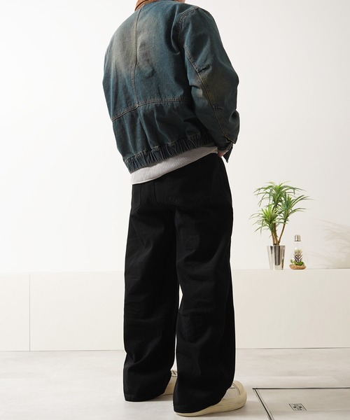 1111clothing（ワンフォークロージング）の「デニム ワイド カーブパンツ / Denim Wide Curve Pants（デニムパンツ・メンズ・ブラック/インディゴブルー・M/S/XL/L）」の6枚目の写真